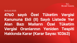 4760 sayılı Özel Tüketim Vergisi Kanununa Ekli (II) Sayılı Listede Yer Alan Bazı Malların Özel Tüketim Vergisi Oranlarının Yeniden Tespiti Hakkında Karar (Karar Sayısı: 10363)